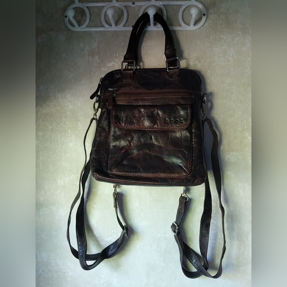 h.u.n.t. Brown Distressed Leather Backpack Purse